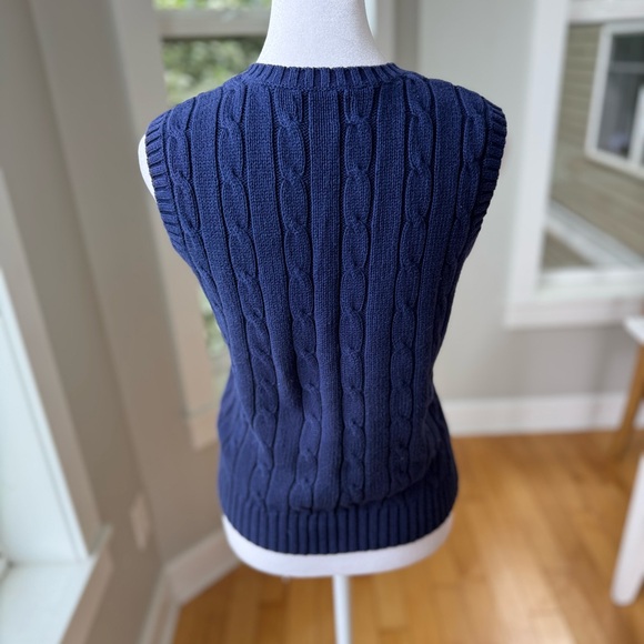 CHAPS Navy Blue V Neck Cableknit Cotton Sleeveless Sweater Vest Sz Small - Picture 3 of 11